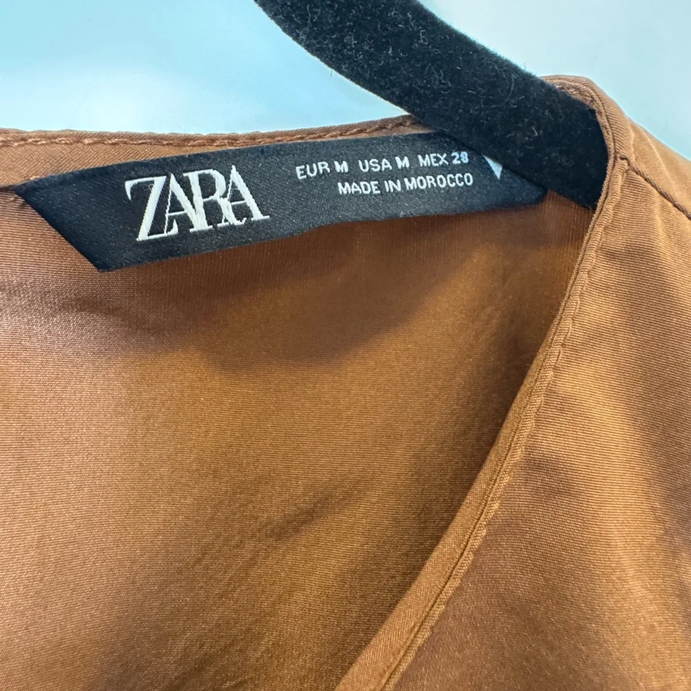 Zara Brown Midi Dress with Puff Sleeves - Picture 6 of 9